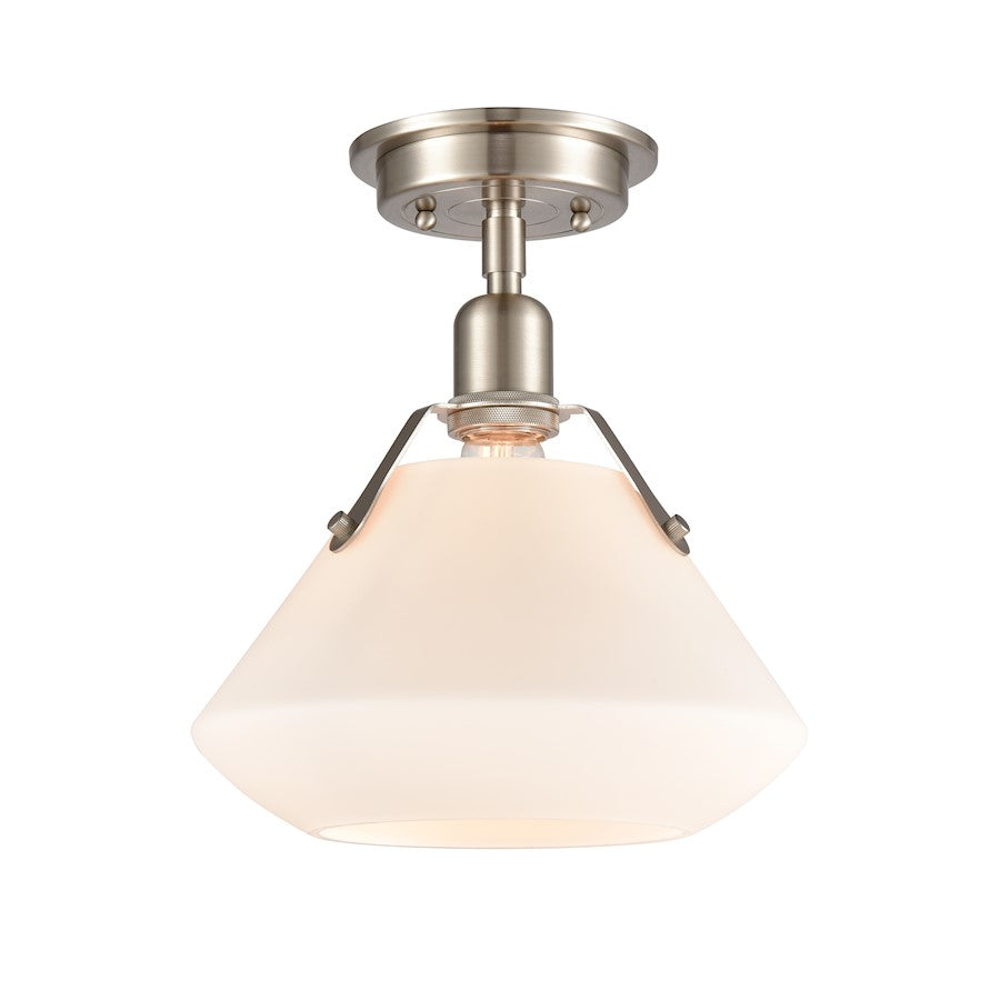 Innovations Luna 1 Light Flush Mount, Satin Nickel White/Cone