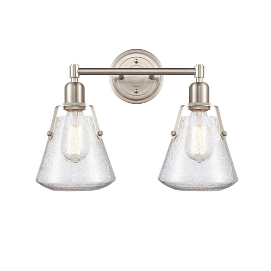 Innovations Luna 18in 2-Light LED Vanity | Retro Industrial Satin Nickel and Seedy Glass | Bathroom Vanity Light | Model 422-2W-SN-7SDY-LED