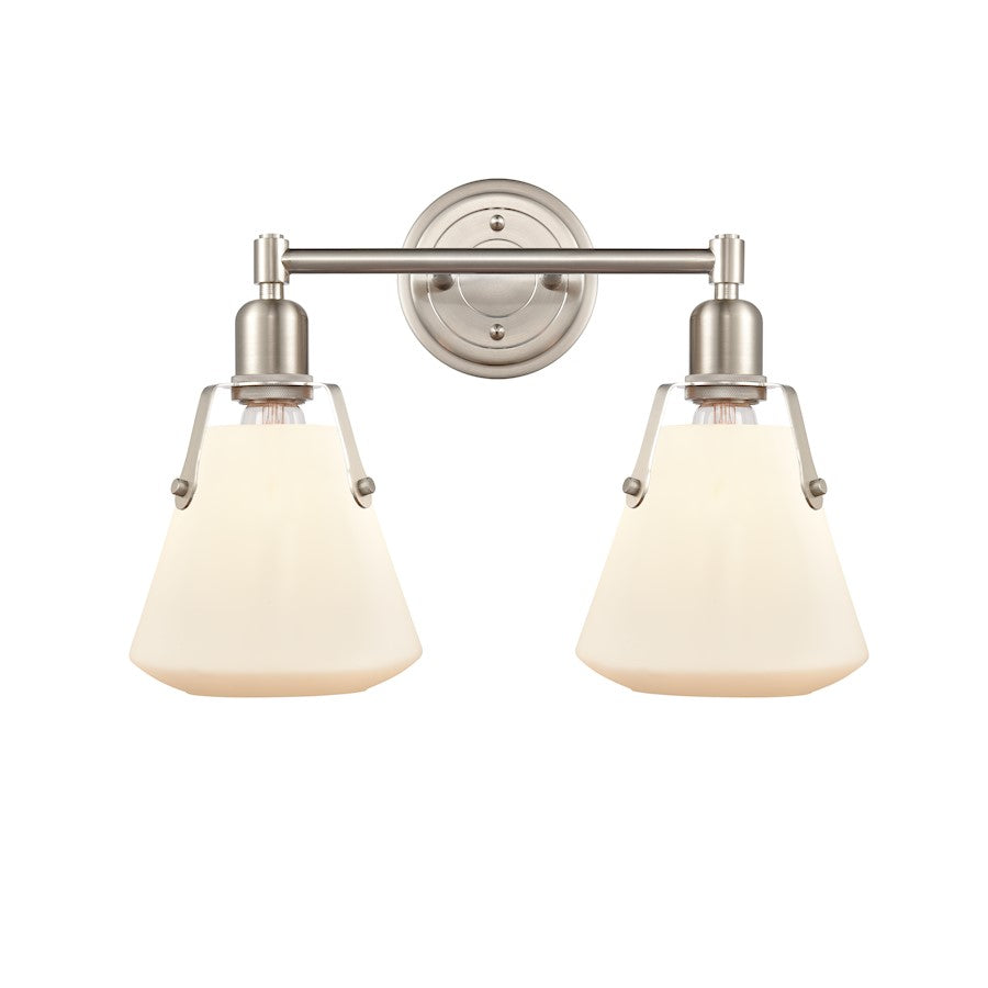 Innovations Luna 18in 2-Light Vanity | Retro Industrial Satin Nickel and White Glass | Bathroom Vanity Light | 18 x 12.25 x 7.75 in | Model 422-2W-SN-7W