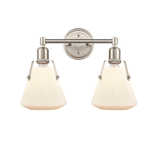 Innovations Luna 18in 2-Light LED Vanity | Retro Satin Nickel and White Cone Glass | Bathroom Vanity | 18 x 12.25 x 7.75 in | Model 422-2W-SN-7W-LED