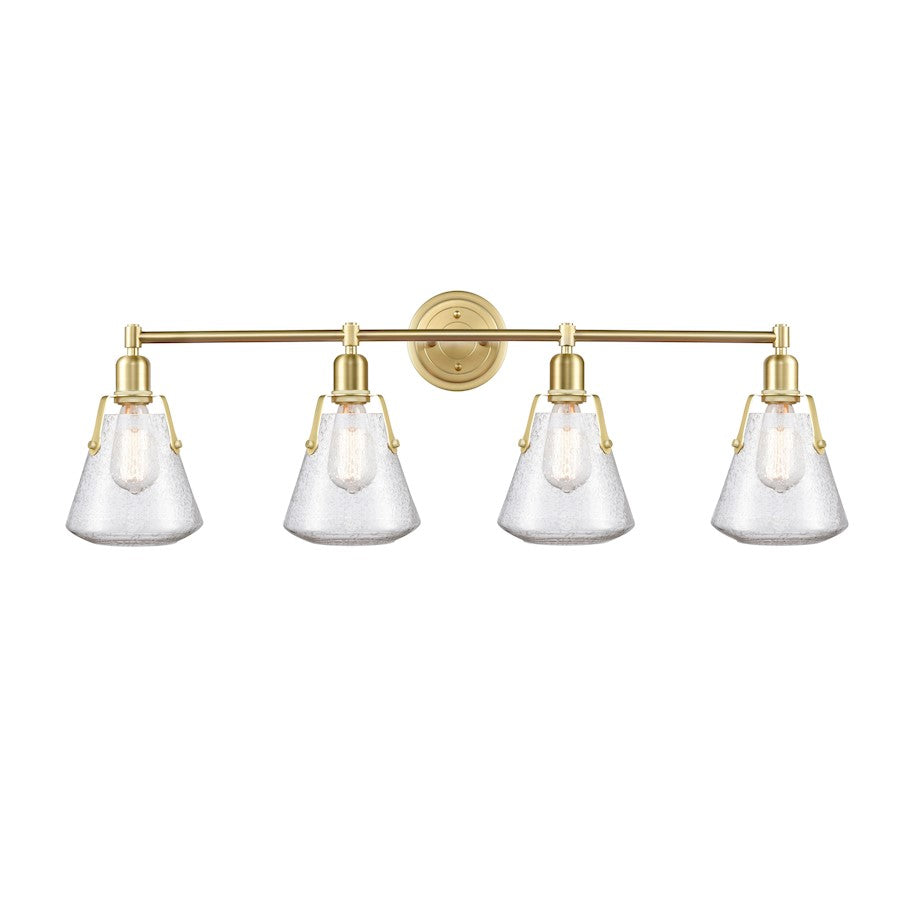 Innovations Luna 40in 4-Light Vanity | Retro Industrial Satin Brass and Amber Seedy Glass | Bathroom Vanity Light | 40 x 12.25 in | Model 422-4W-SB-7SDY