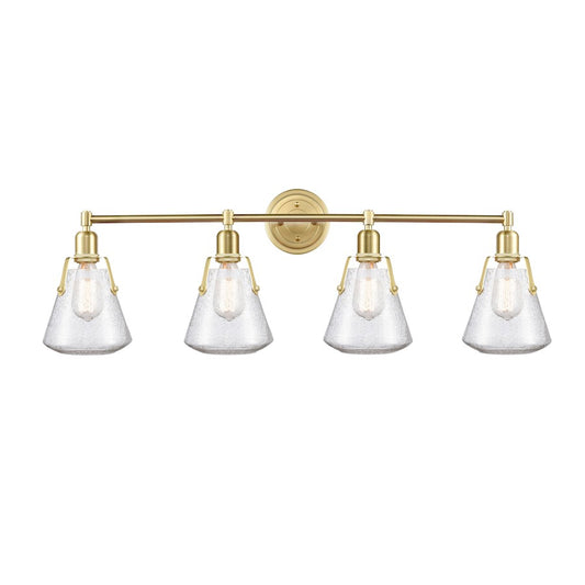 Innovations Luna 40in 4-Light Vanity | Retro Industrial Satin Brass and Amber Seedy Glass | Bathroom Vanity Light | 40 x 12.25 in | Model 422-4W-SB-7SDY