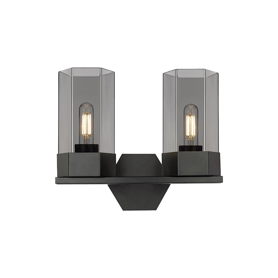 Innovations Claverack 2 Lt 9" Wall Bath, Black/Plated Smoke