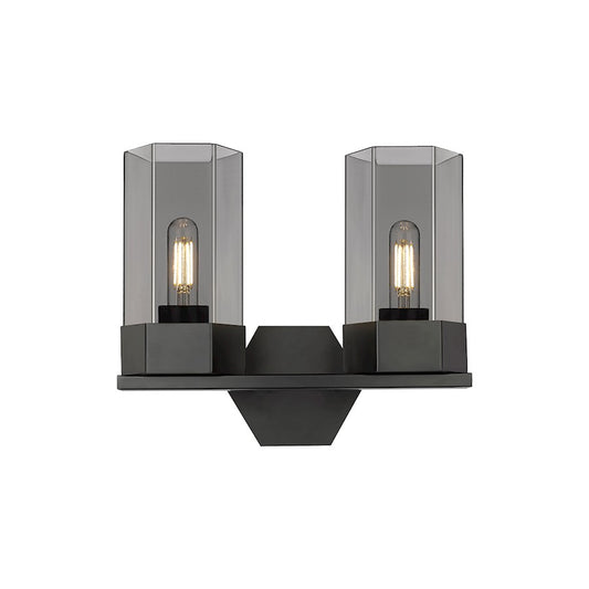 Innovations Claverack 2 Lt 9" Wall Bath, Black/Plated Smoke