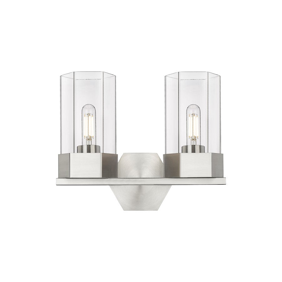 Innovations Claverack 2 Lt 9" Wall Bath, Satin Nickel/Clear