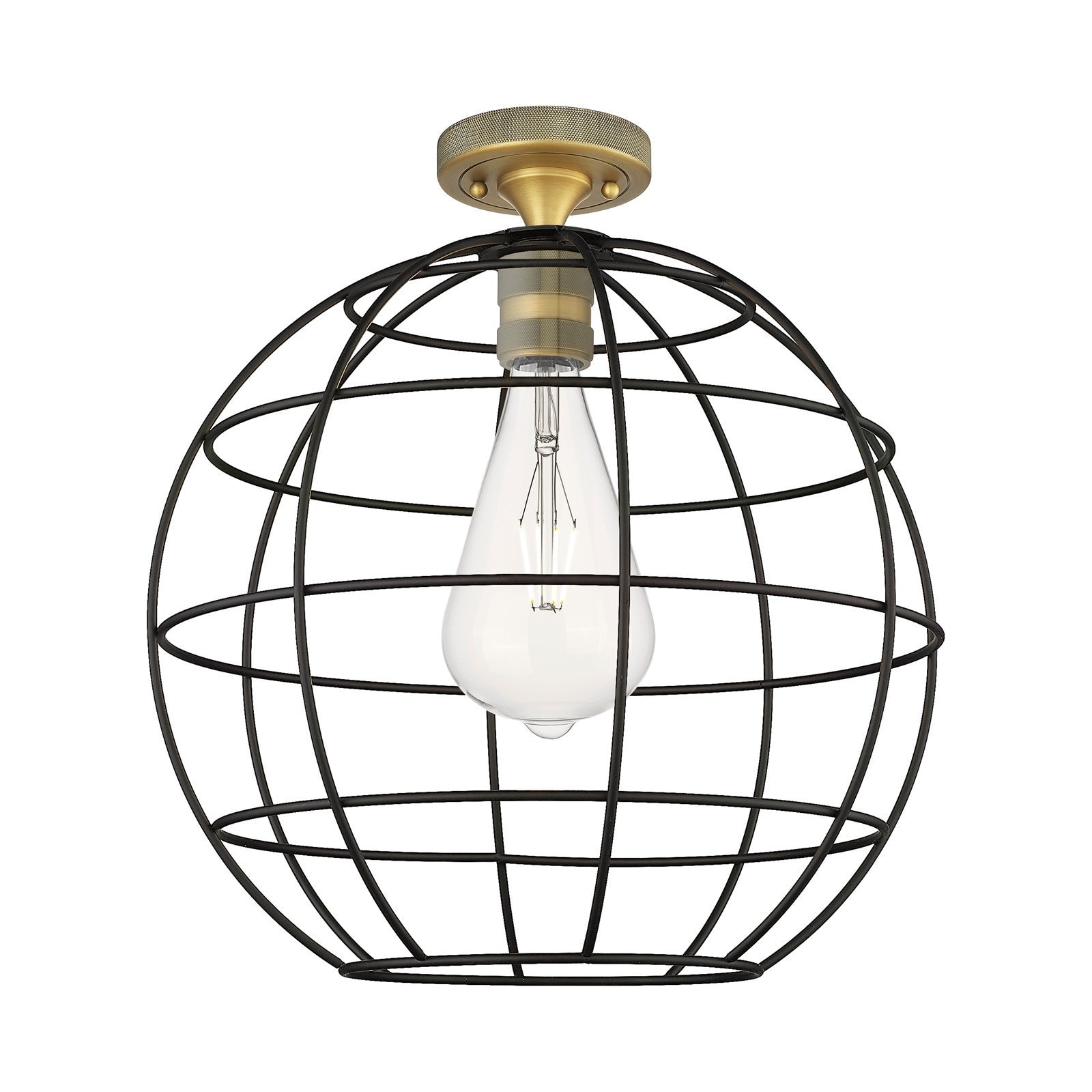 Innovations Lake Placid 16in 1-Light Flush Mount | Industrial Brushed Brass and Matte Black Metal | Hallway & Bedroom | Model 434-1F-BB-CE-16-BK