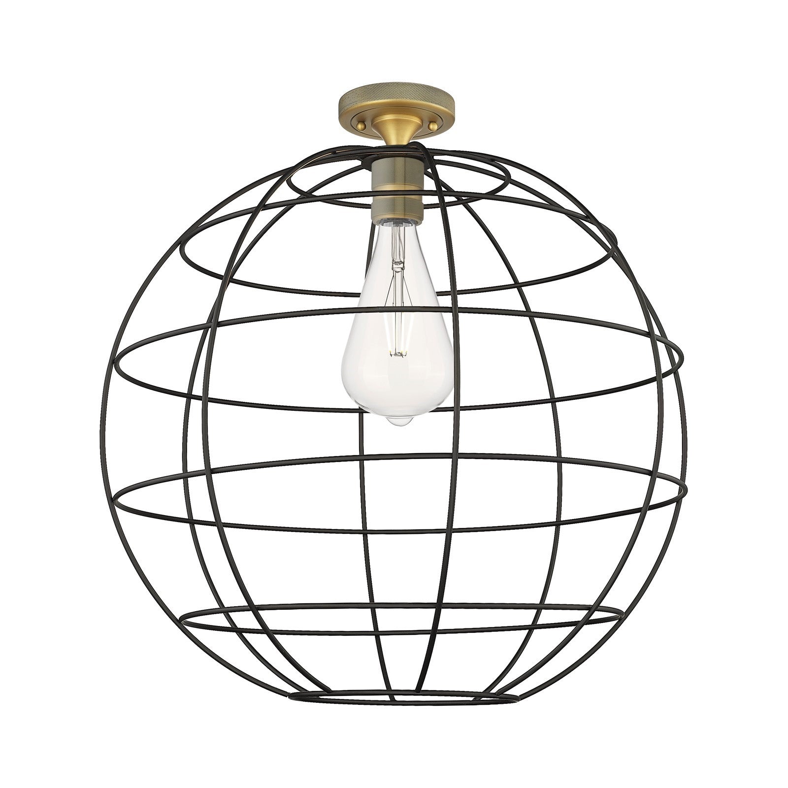Innovations Lake Placid 22in 1-Light Flush Mount | Industrial Brushed Brass and Matte Black Metal | Hallway & Bedroom | Model 434-1F-BB-CE-22-BK