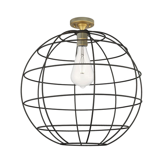 Innovations Lake Placid 22in 1-Light Flush Mount | Industrial Brushed Brass and Matte Black Metal | Hallway & Bedroom | Model 434-1F-BB-CE-22-BK