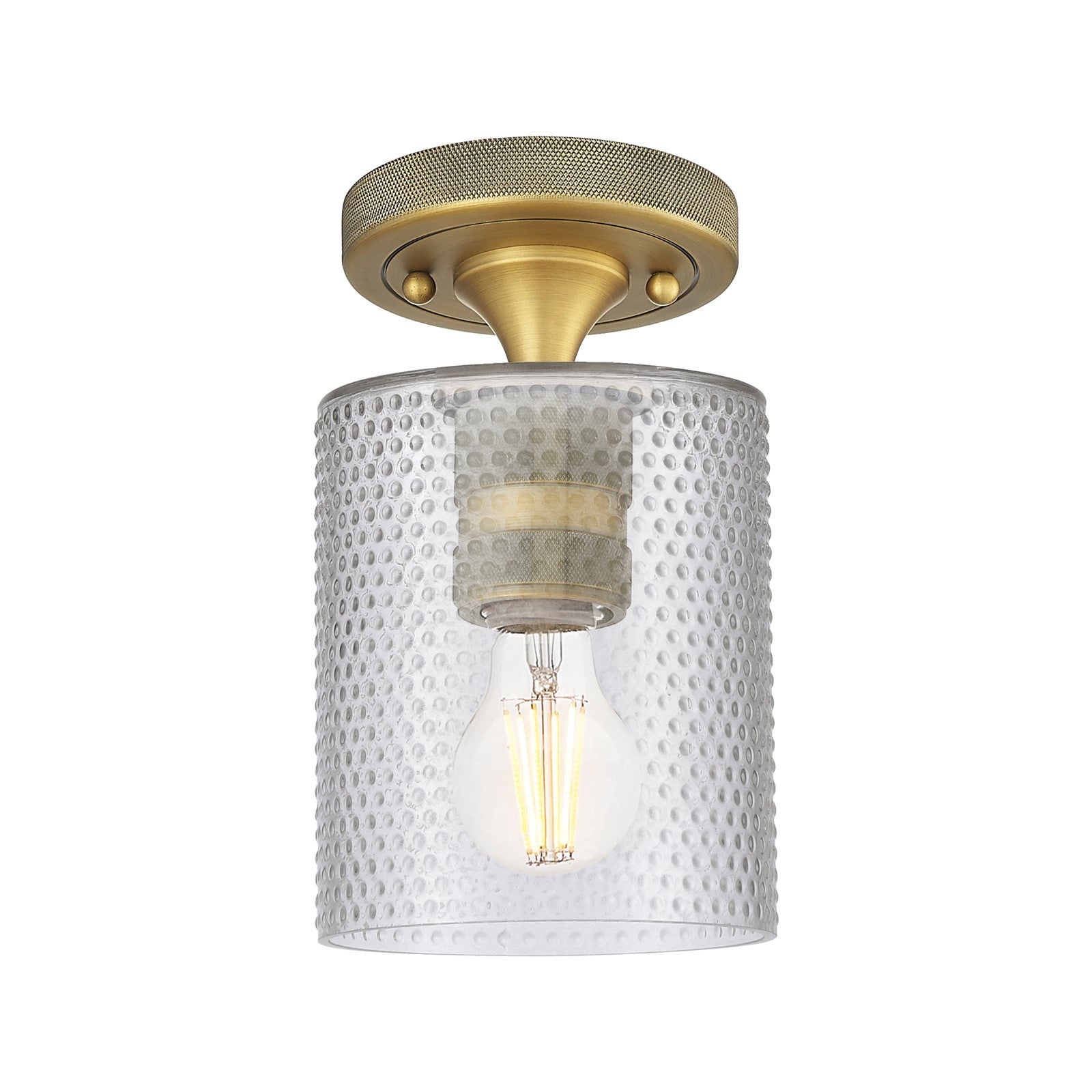 Innovations Cobbleskill 5in 1-Light Flush Mount | Industrial Brushed Brass and Clear Glass | Bathroom & Hallway | Model 434-1F-BB-G112