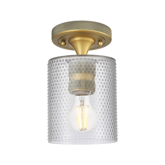 Innovations Cobbleskill 5in 1-Light Flush Mount | Industrial Brushed Brass and Clear Glass | Bathroom & Hallway | Model 434-1F-BB-G112