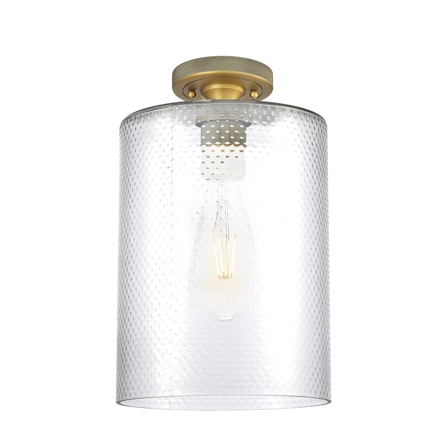 Innovations Cobbleskill 9in 1-Light Flush Mount | Industrial Brushed Brass and Clear Glass | Bathroom & Hallway | Model 434-1F-BB-G112-L