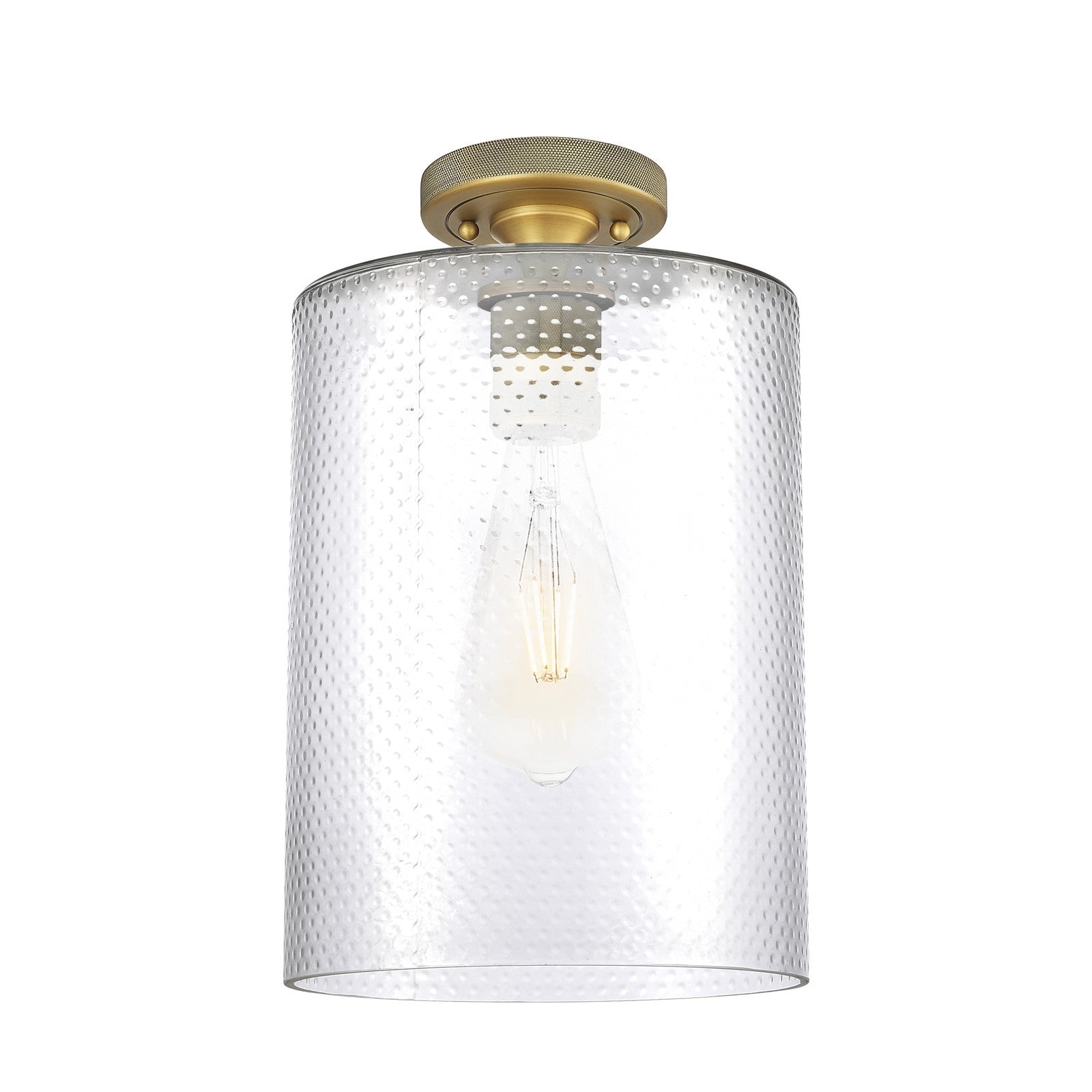 Innovations Cobbleskill 9in 1-Light Flush Mount | Industrial Brushed Brass and Clear Glass | Bathroom & Hallway | Model 434-1F-BB-G112-L