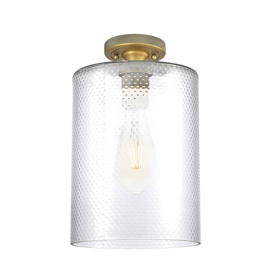 Innovations Cobbleskill 9in 1-Light Flush Mount | Industrial Brushed Brass and Clear Glass | Bathroom & Hallway | Model 434-1F-BB-G112-L