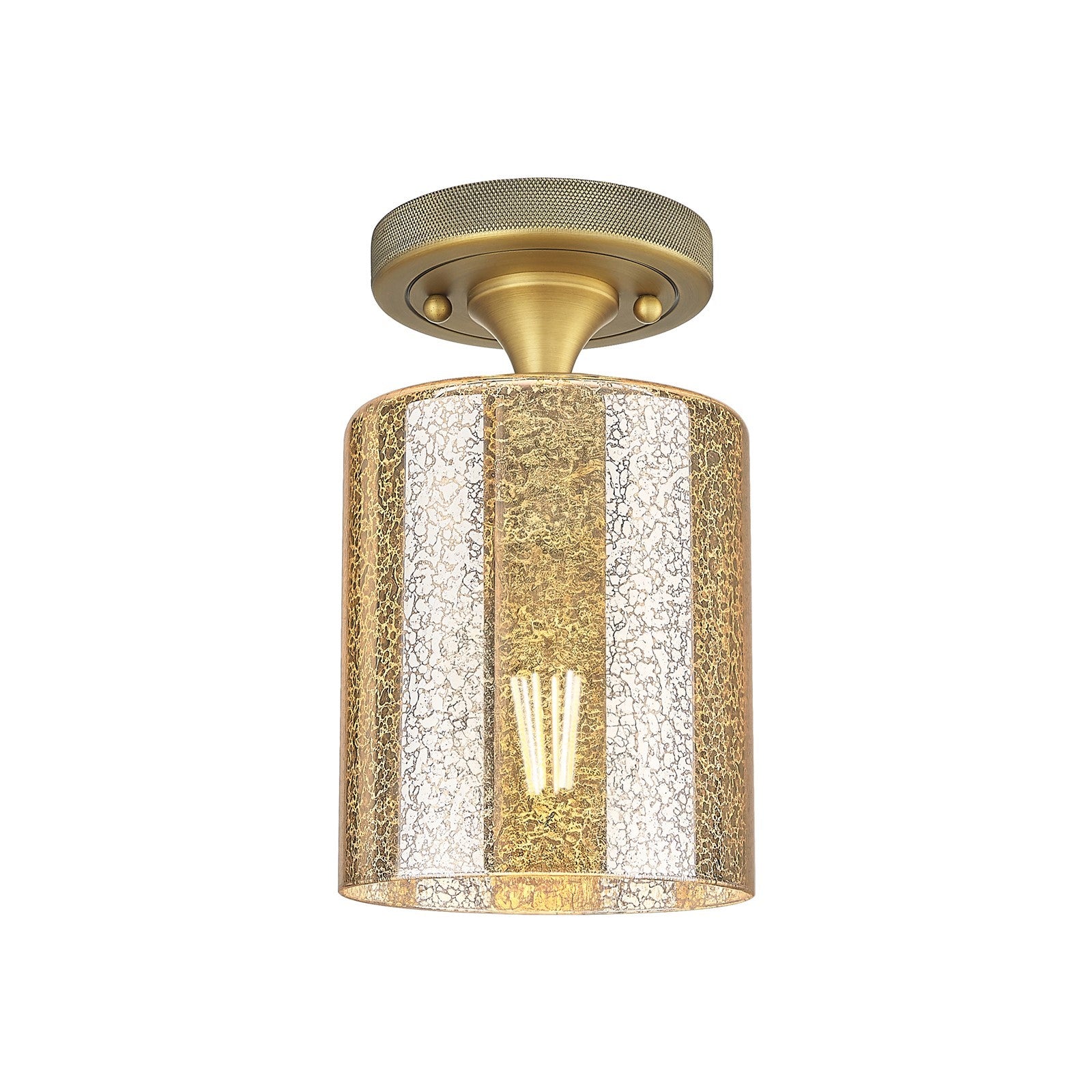 Innovations Cobbleskill 5in 1-Light Flush Mount | Industrial Brushed Brass and Mercury Glass | Bathroom & Hallway | Model 434-1F-BB-G116