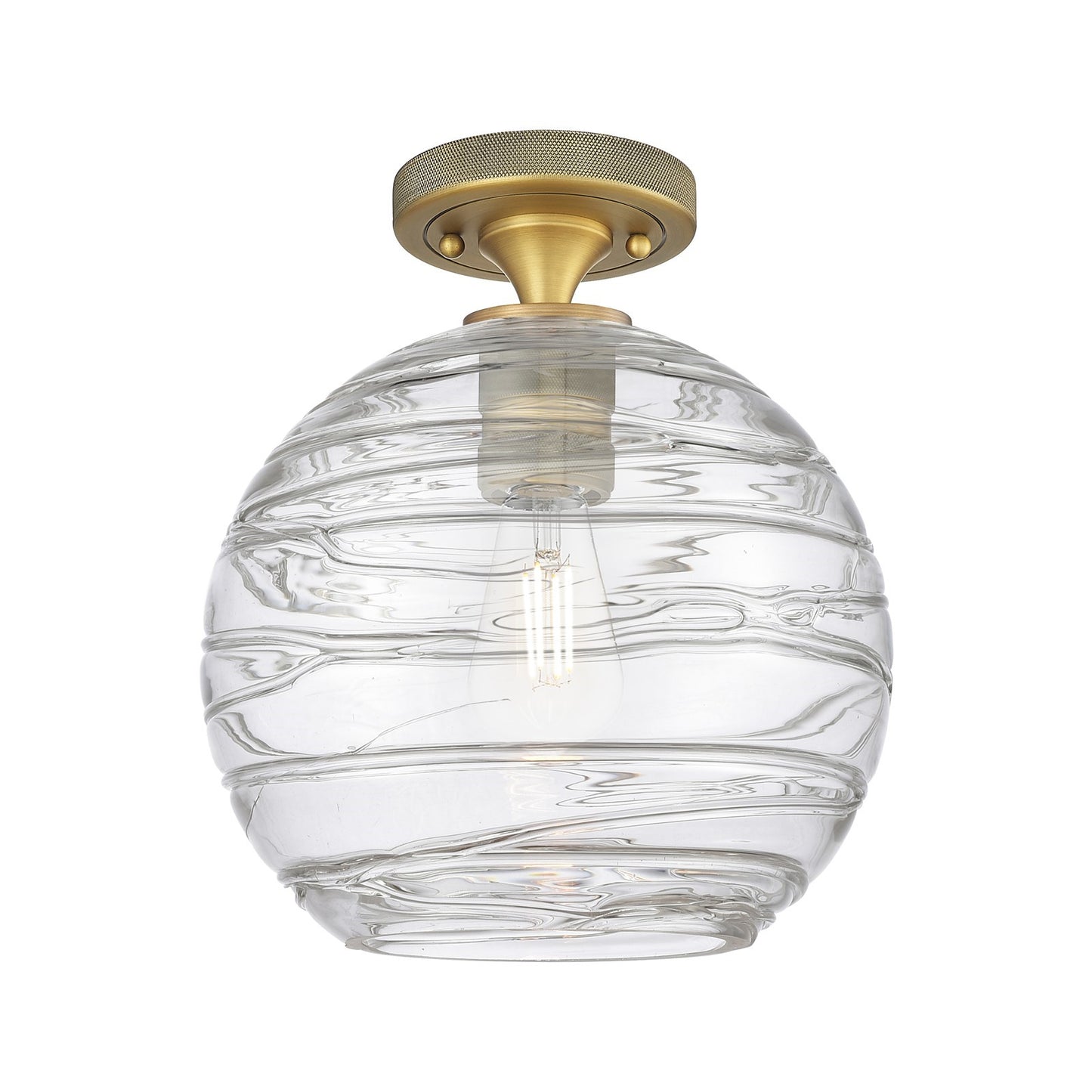 Innovations Crown Point 10in 1-Light Flush Mount | Industrial Brushed Brass and Clear Glass | Kitchen & Hallway | Model 434-1F-BB-G1213-10CL