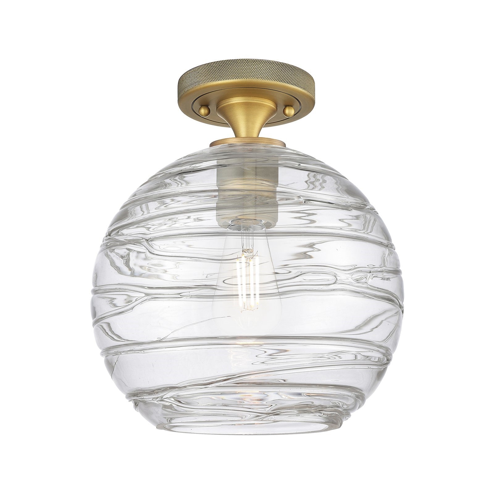 Innovations Crown Point 10in 1-Light Flush Mount | Industrial Brushed Brass and Clear Glass | Kitchen & Hallway | Model 434-1F-BB-G1213-10CL