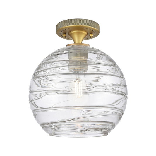 Innovations Crown Point 10in 1-Light Flush Mount | Industrial Brushed Brass and Clear Glass | Kitchen & Hallway | Model 434-1F-BB-G1213-10CL