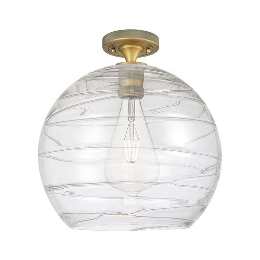 Innovations Athens Deco Swirl 13.75in 1-Light Flush Mount | Industrial Brushed Brass and Clear Glass | Dining Room | Model 434-1F-BB-G1213-14CL