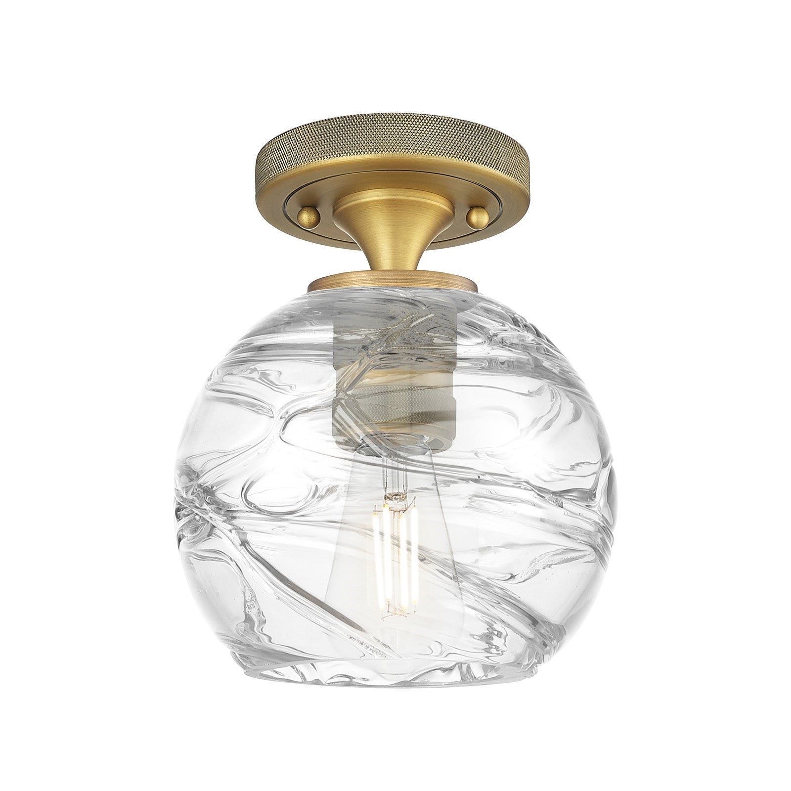 Innovations Crown Point 6in 1-Light Flush Mount | Industrial Brushed Brass and Clear Deco Swirl Glass | Hallway & Bedroom | Model 434-1F-BB-G1213-6CL