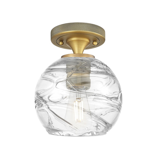 Innovations Crown Point 6in 1-Light Flush Mount | Industrial Brushed Brass and Clear Deco Swirl Glass | Hallway & Bedroom | Model 434-1F-BB-G1213-6CL