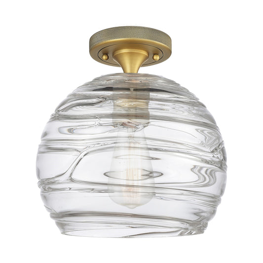 Innovations Crown Point 8in 1-Light Flush Mount | Industrial Brushed Brass and Clear Deco Swirl Glass | Hallway & Bedroom | Model 434-1F-BB-G1213-8CL