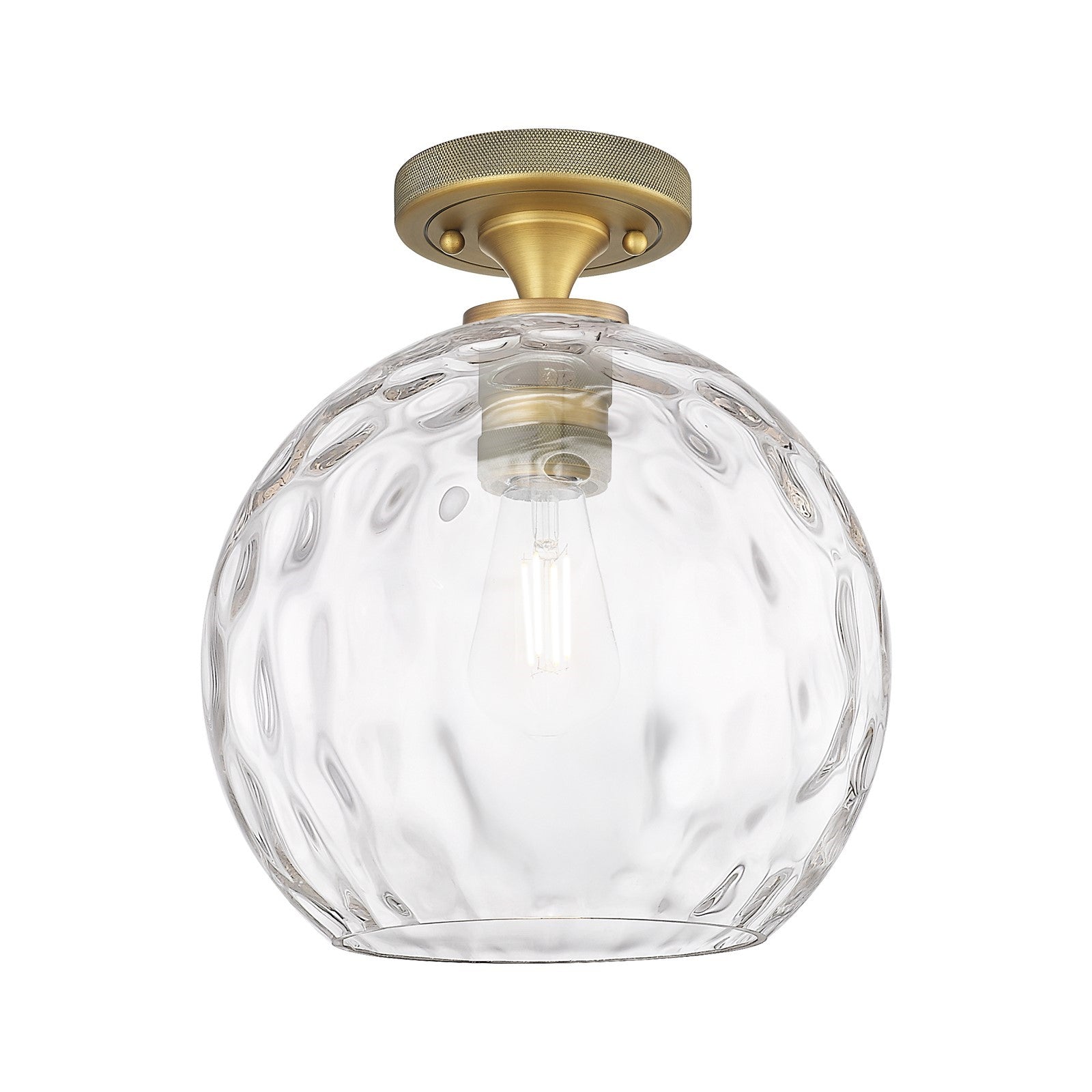 Innovations Athens Water Glass 10in 1-Light Flush Mount | Industrial Brushed Brass and Clear Water Glass | Hallway | Model 434-1F-BB-G1215-10