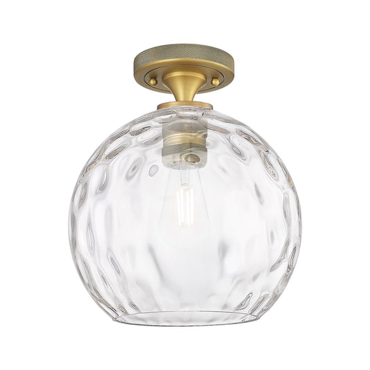 Innovations Athens Water Glass 10in 1-Light Flush Mount | Industrial Brushed Brass and Clear Water Glass | Hallway | Model 434-1F-BB-G1215-10