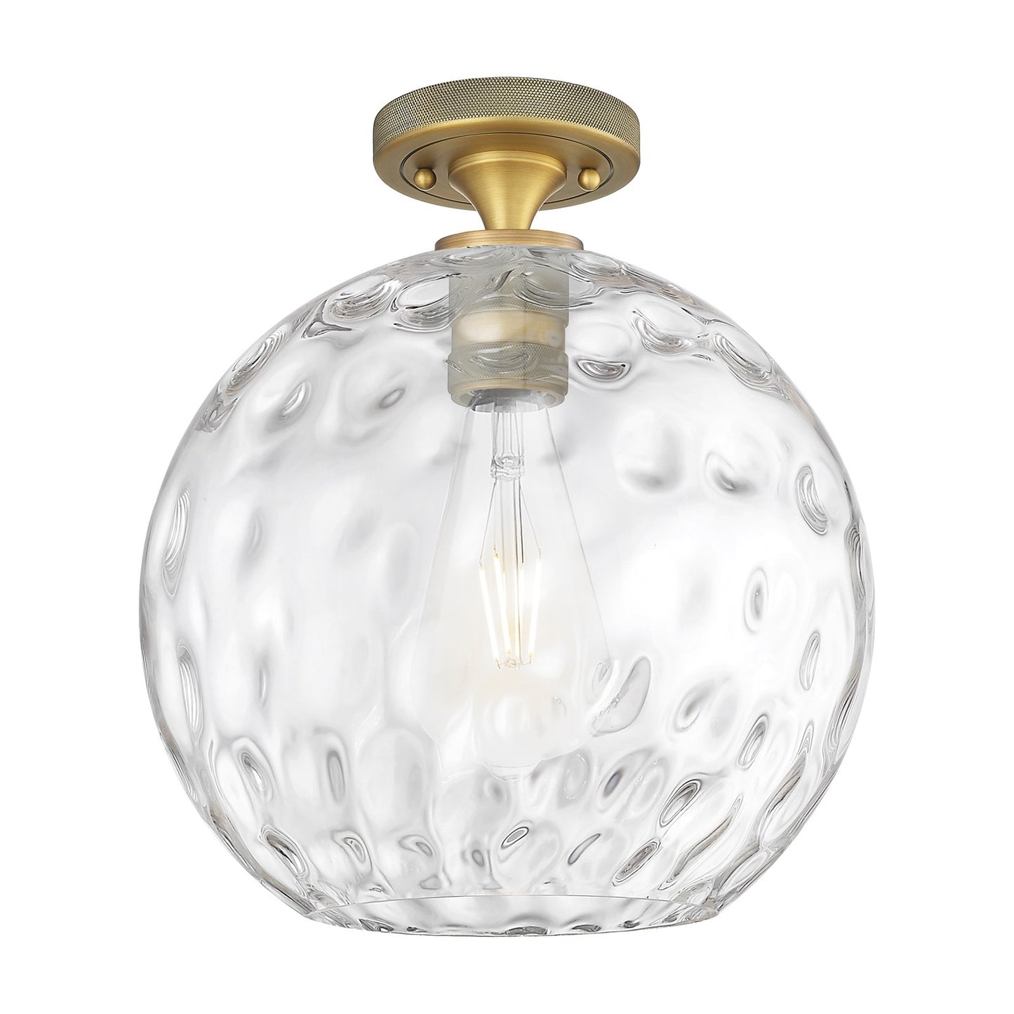 Innovations Athens Water Glass 12in 1-Light Flush Mount | Industrial Brushed Brass and Clear Water Glass | Hallway | Model 434-1F-BB-G1215-12