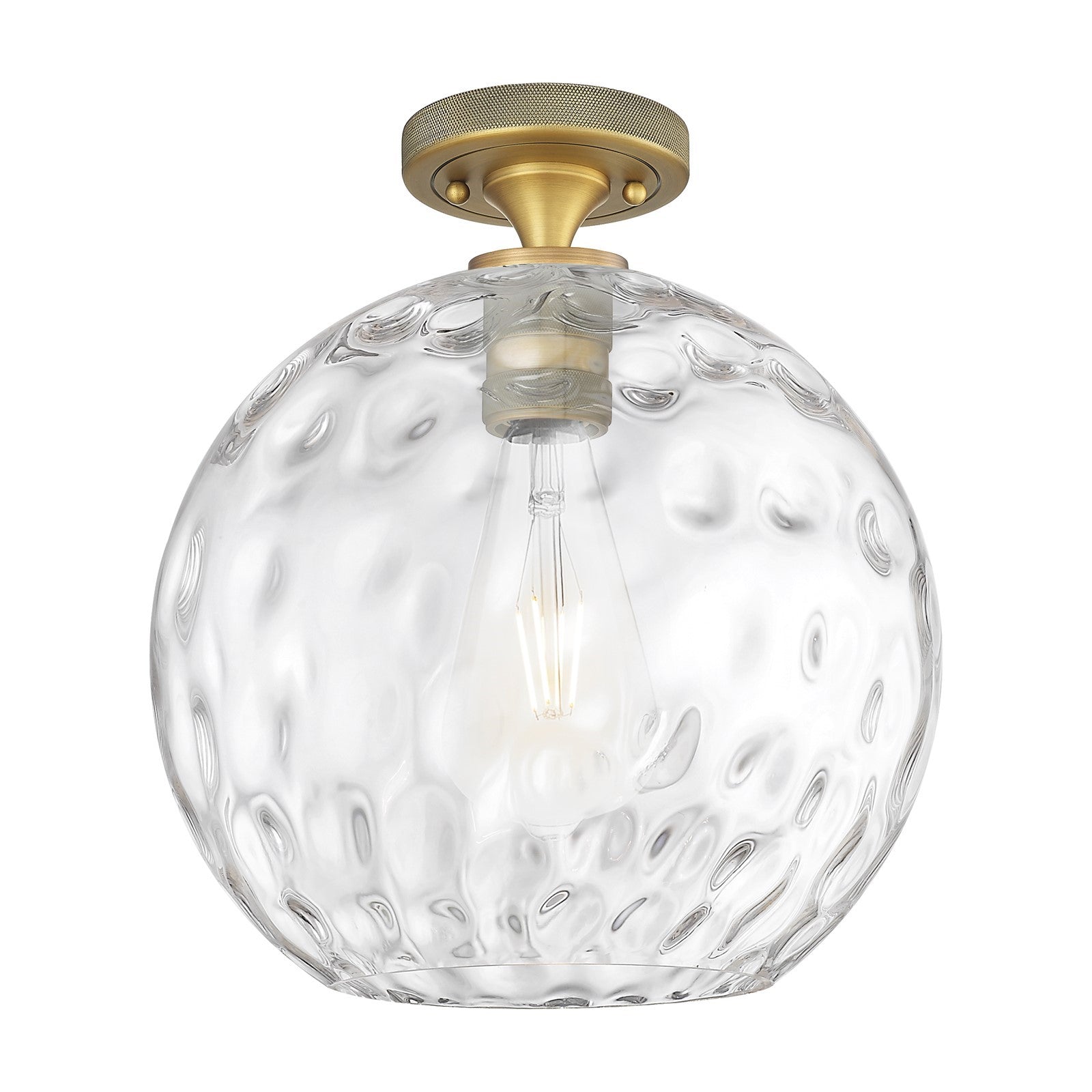 Innovations Athens Water Glass 12in 1-Light Flush Mount | Industrial Brushed Brass and Clear Water Glass | Hallway | Model 434-1F-BB-G1215-12