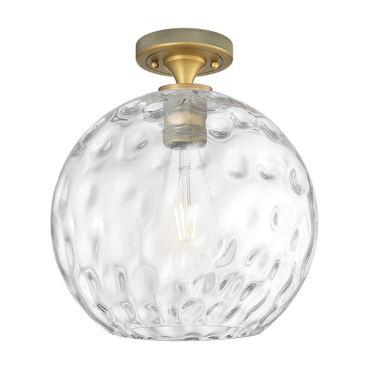 Innovations Athens Water Glass 12in 1-Light Flush Mount | Industrial Brushed Brass and Clear Water Glass | Hallway | Model 434-1F-BB-G1215-12