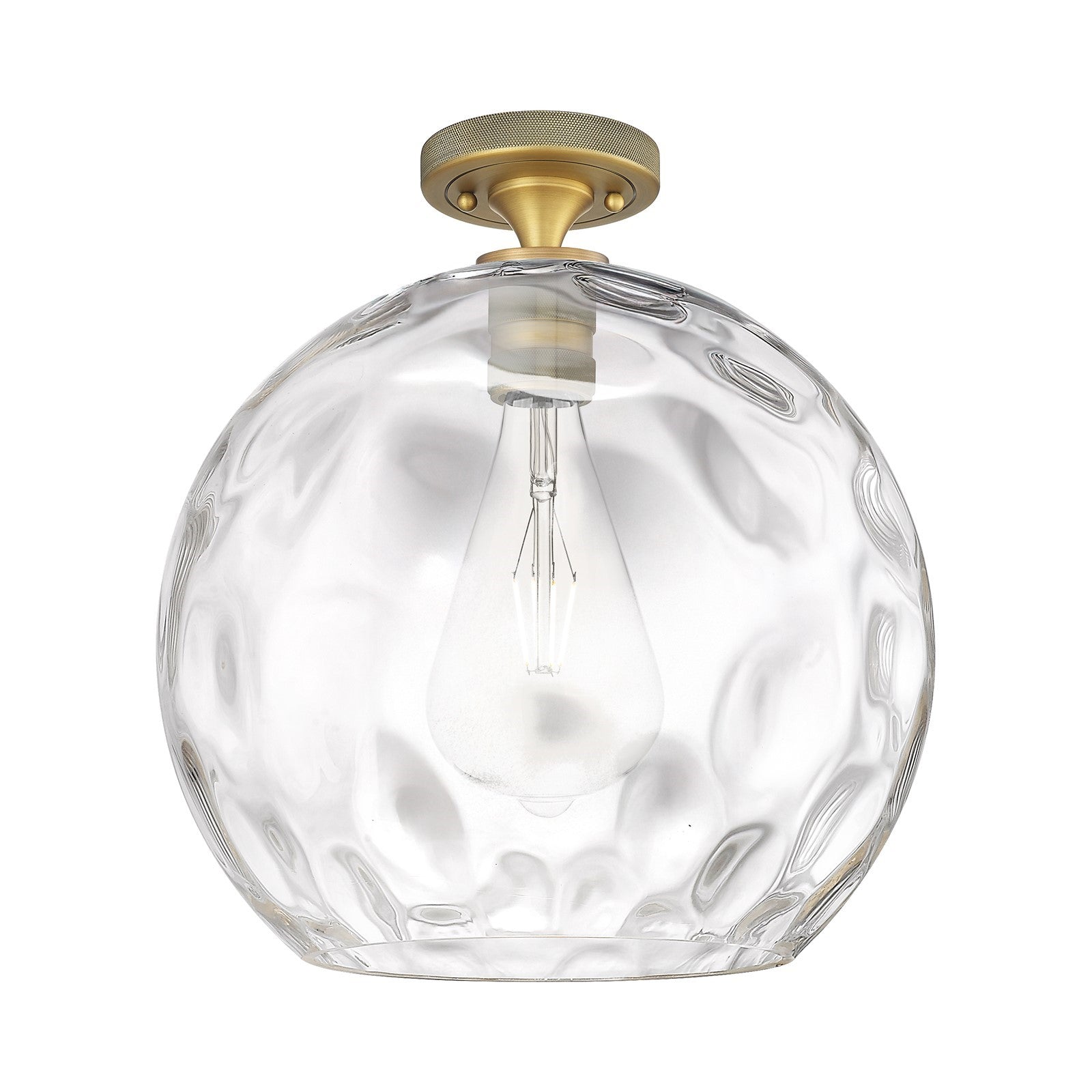 Innovations Athens Water Glass 13in 1-Light Flush Mount | Industrial Brushed Brass and Clear Glass | Hallway & Bedroom | Model 434-1F-BB-G1215-14