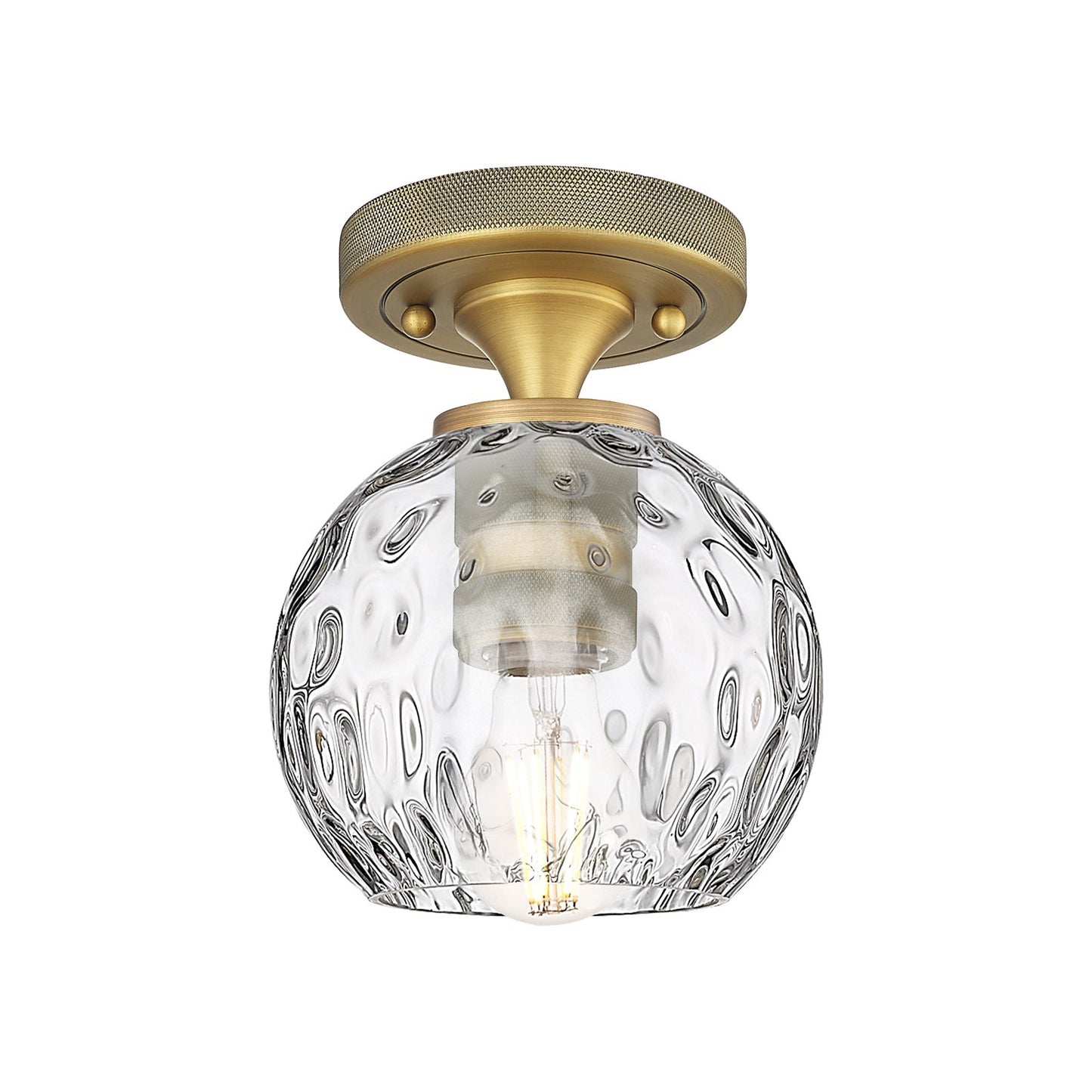 Innovations Athens Water Glass 6in 1-Light Flush Mount | Industrial Brushed Brass and Clear Glass | Hallway & Bedroom | Model 434-1F-BB-G1215-6