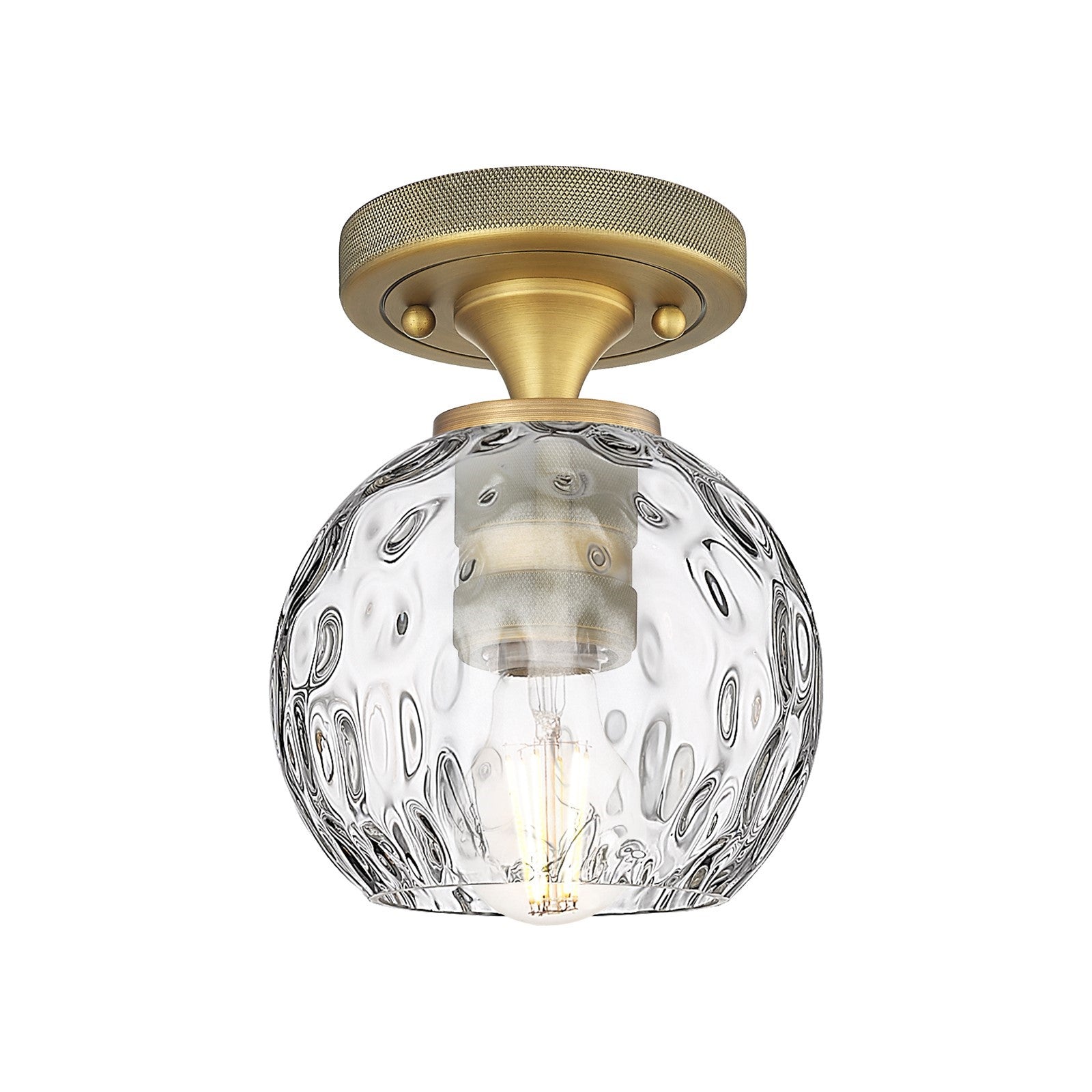 Innovations Athens Water Glass 6in 1-Light Flush Mount | Industrial Brushed Brass and Clear Glass | Hallway & Bedroom | Model 434-1F-BB-G1215-6
