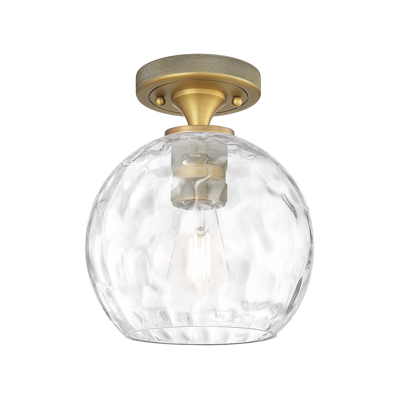 Innovations Athens Water Glass 8in 1-Light Flush Mount | Industrial Brushed Brass and Clear Glass | Hallway & Bedroom | Model 434-1F-BB-G1215-8