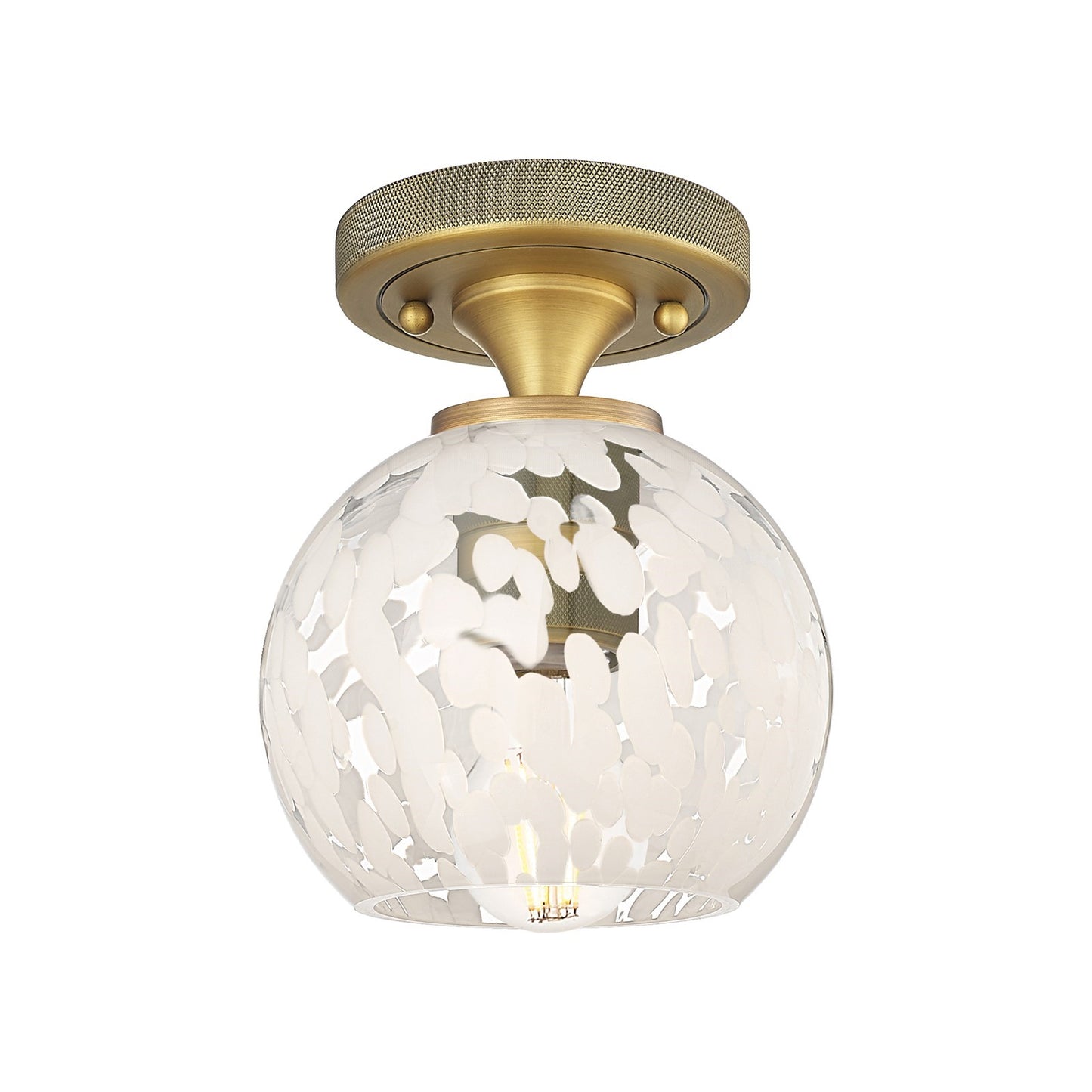 Innovations White Mouchette 6in 1-Light Flush Mount | Industrial Brushed Brass and White Glass | Hallway & Bedroom | Model 434-1F-BB-G1216-6WM