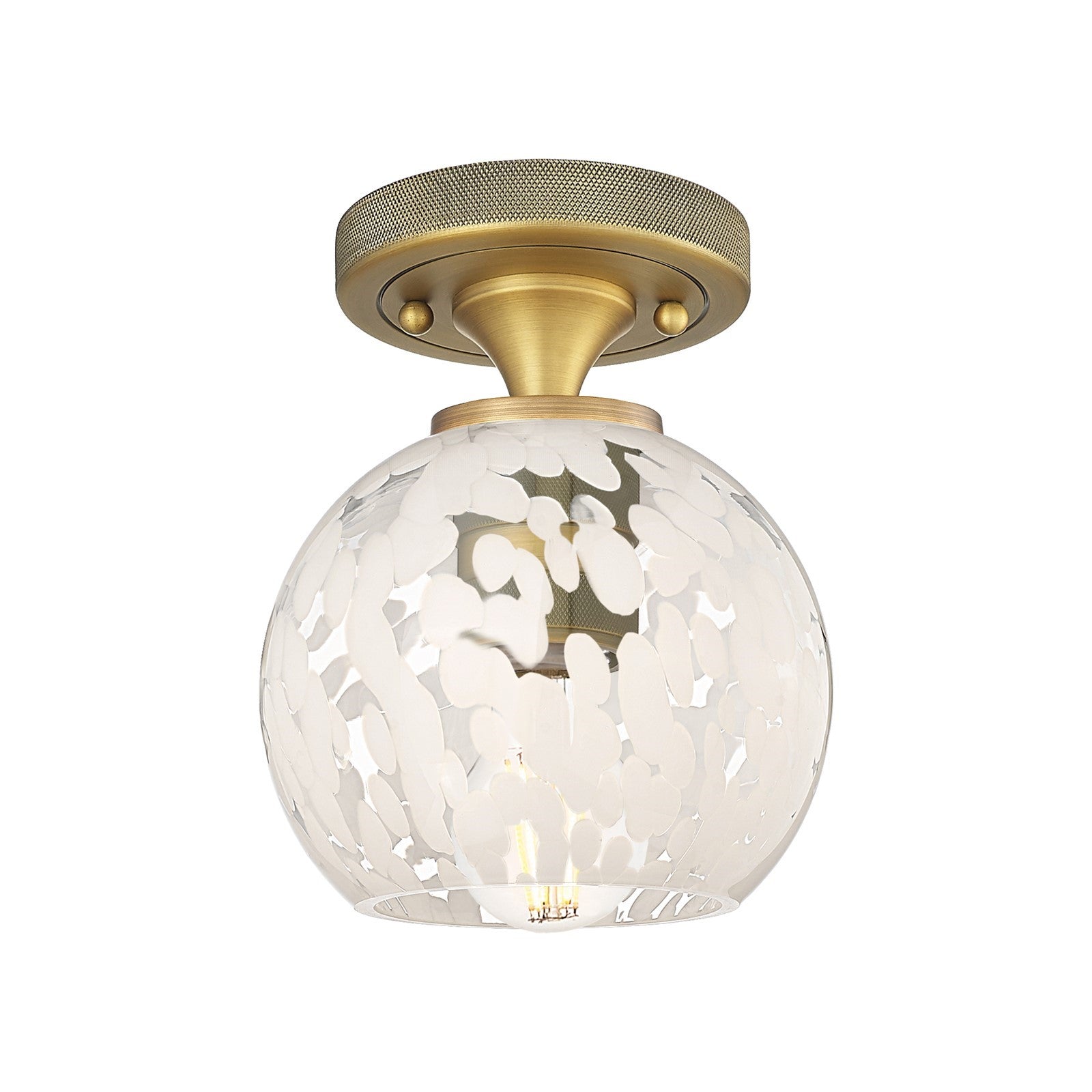 Innovations White Mouchette 6in 1-Light Flush Mount | Industrial Brushed Brass and White Glass | Hallway & Bedroom | Model 434-1F-BB-G1216-6WM