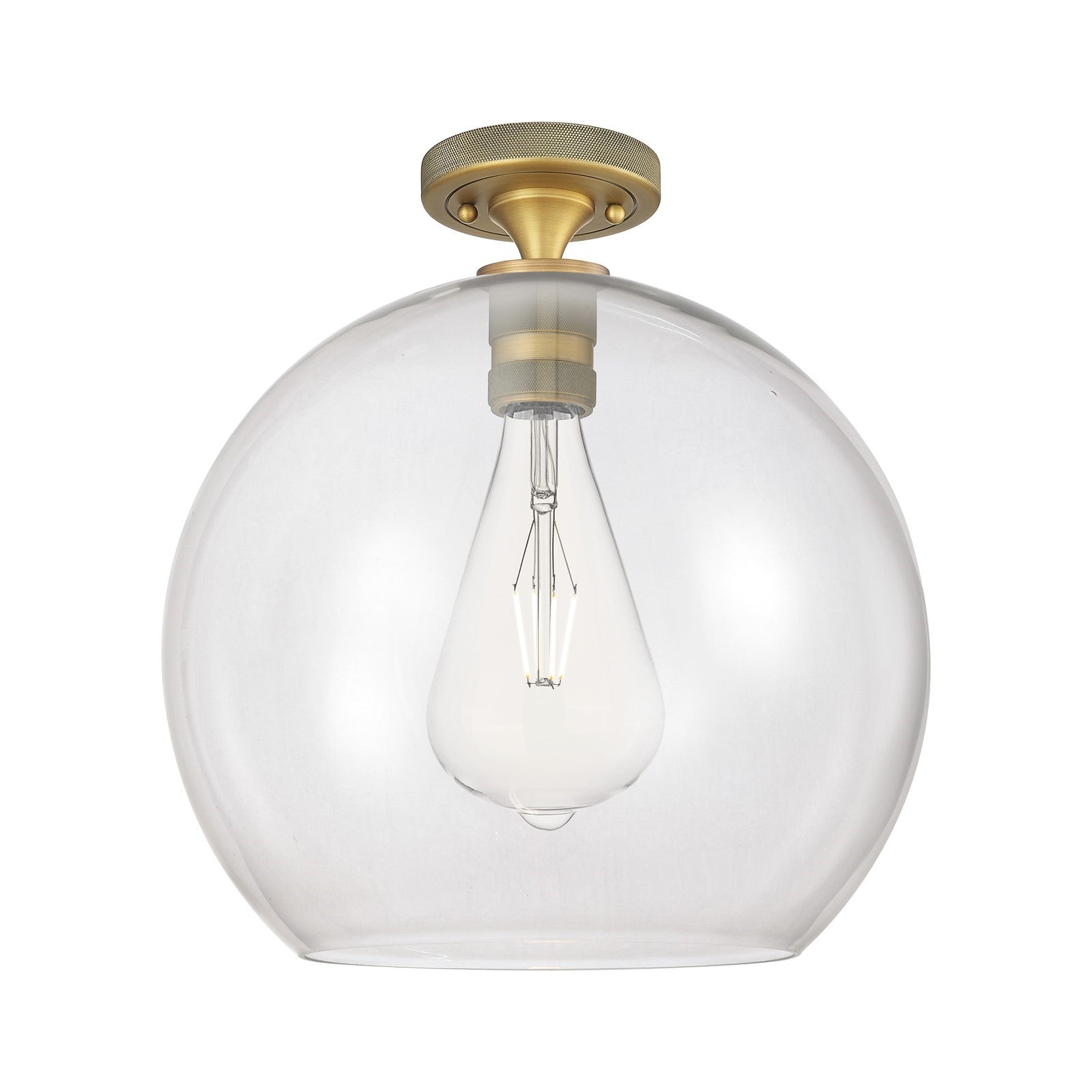 Innovations Astor 14in 1-Light Flush Mount | Industrial Brushed Brass and Clear Glass | Hallway & Bedroom | Model 434-1F-BB-G122-14