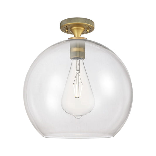Innovations Astor 14in 1-Light Flush Mount | Industrial Brushed Brass and Clear Glass | Hallway & Bedroom | Model 434-1F-BB-G122-14