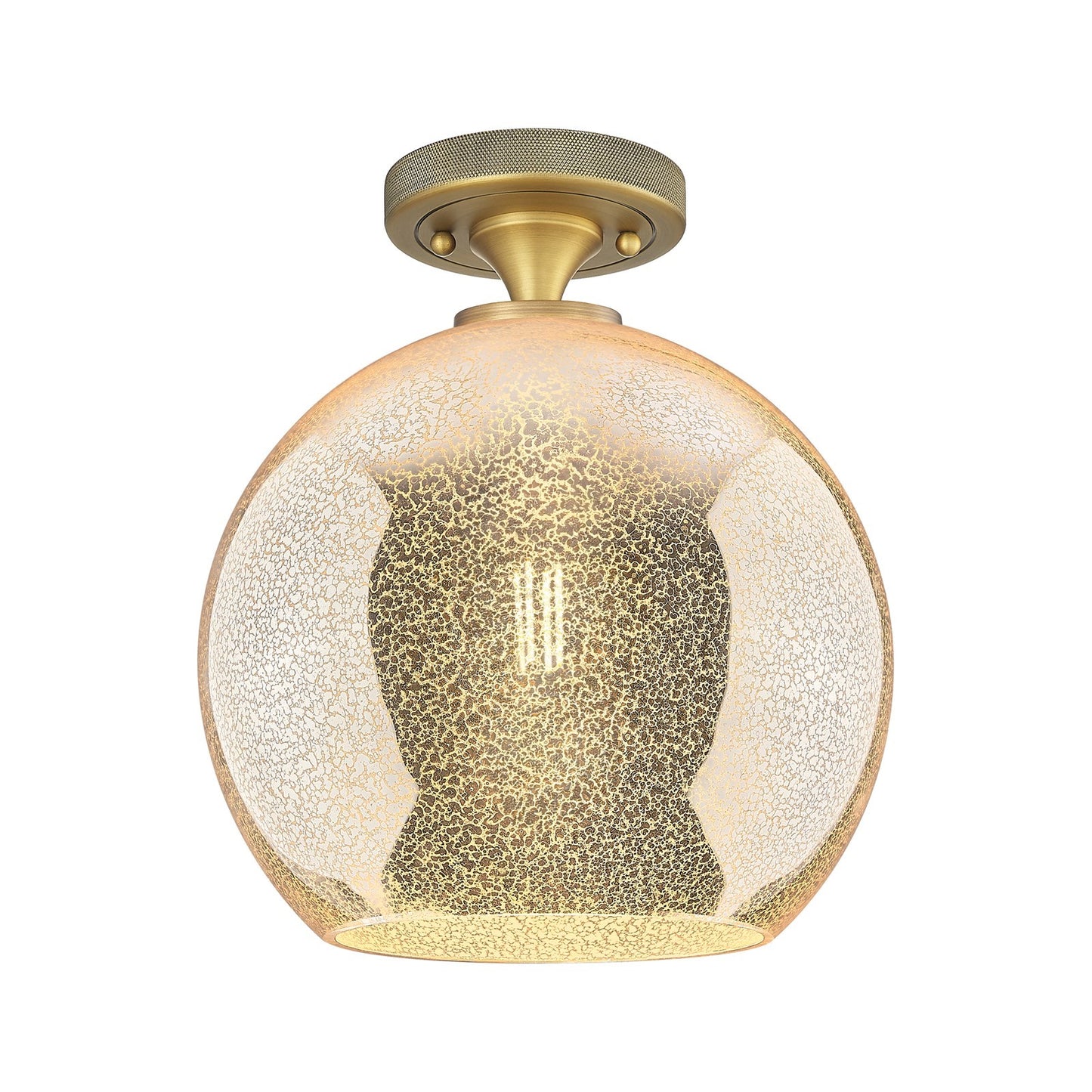 Innovations Athens 10in 1-Light Flush Mount | Industrial Brushed Brass and Mercury Glass | Entryway & Hallway | Model 434-1F-BB-G128-10