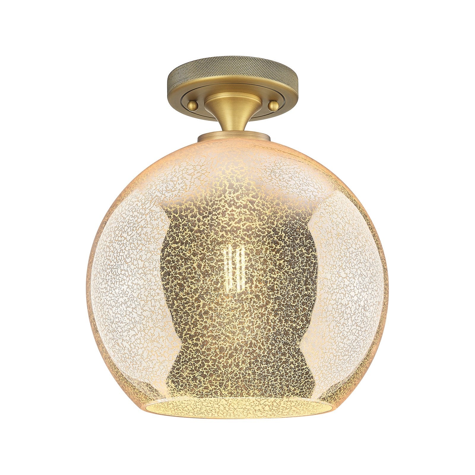Innovations Athens 10in 1-Light Flush Mount | Industrial Brushed Brass and Mercury Glass | Entryway & Hallway | Model 434-1F-BB-G128-10