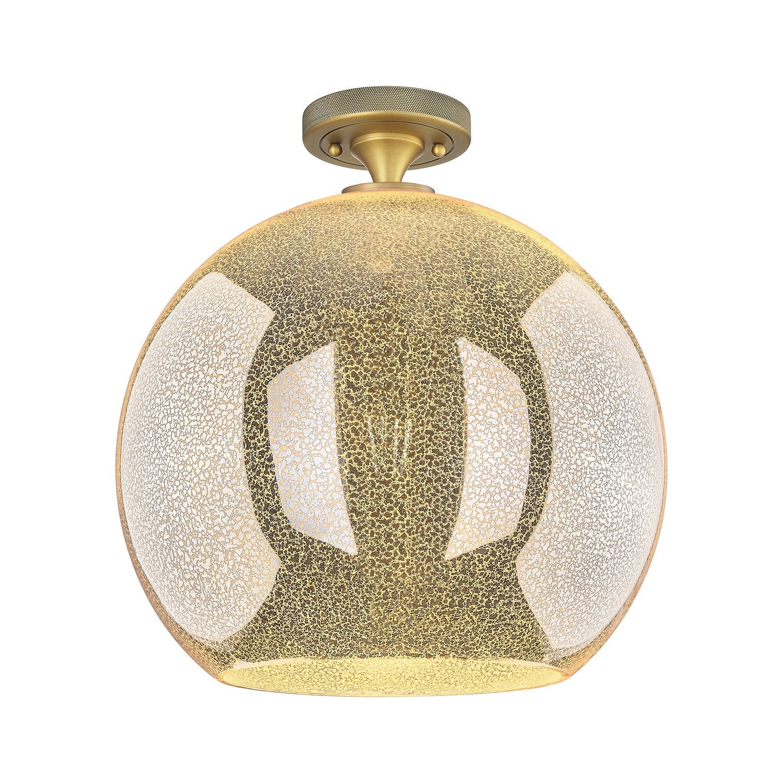 Innovations Astor 14in 1-Light Flush Mount | Industrial Brushed Brass and Mercury Glass | Hallway & Bedroom Ceiling Light | Model 434-1F-BB-G128-14