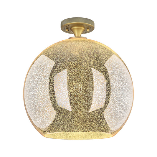 Innovations Astor 14in 1-Light Flush Mount | Industrial Brushed Brass and Mercury Glass | Hallway & Bedroom Ceiling Light | Model 434-1F-BB-G128-14