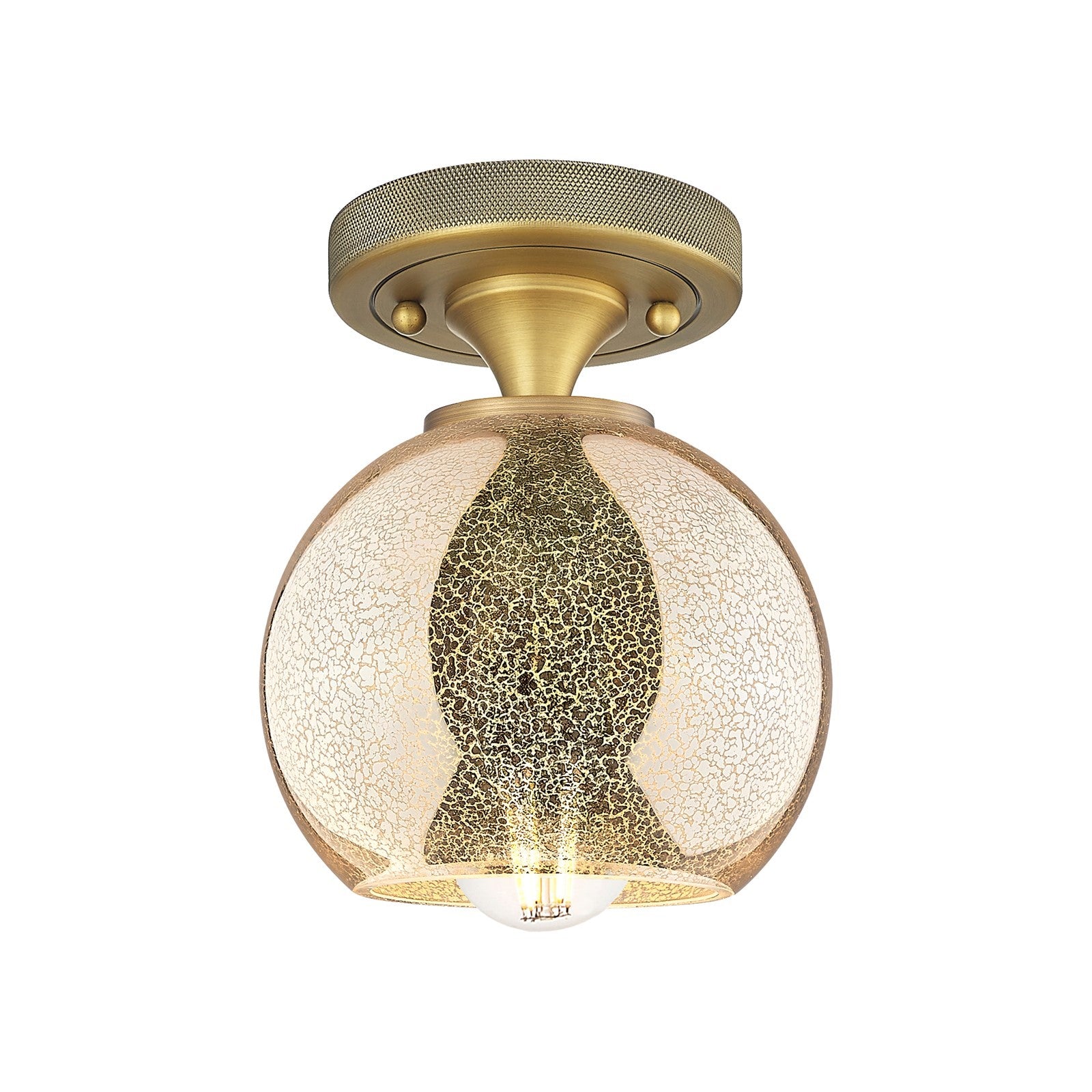 Innovations Athens 6in 1-Light Flush Mount | Industrial Brushed Brass and Mercury Glass | Hallway & Bedroom Ceiling Light | Model 434-1F-BB-G128-6
