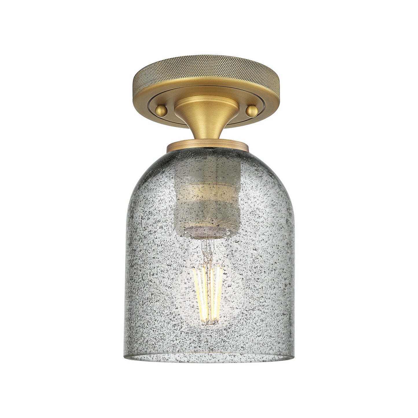 Innovations Caledonia 5in 1-Light Flush Mount | Industrial Brushed Brass and Charcoal Glass | Hallway & Bedroom Ceiling Light | Model 434-1F-BB-G257