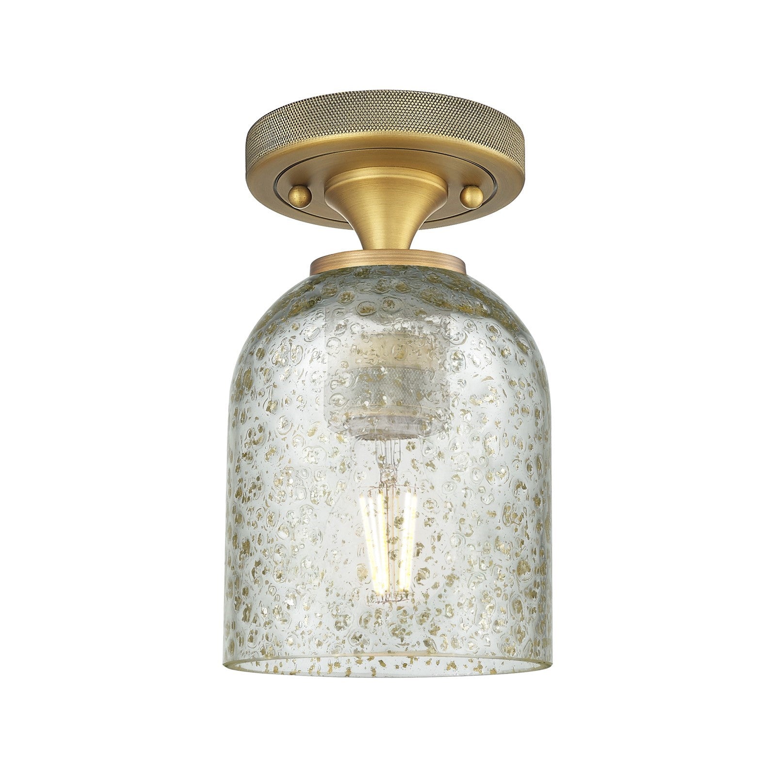 Innovations Caledonia 5in 1-Light Flush Mount | Industrial Brushed Brass and Mica Glass | Hallway & Bedroom | 5 x 8.5 x 5 in | Model 434-1F-BB-G259