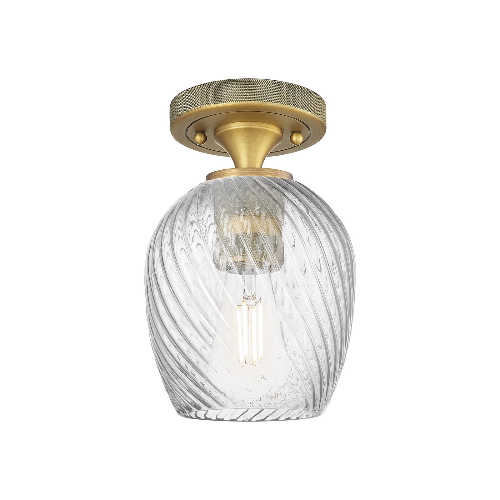 Innovations Salina 5.75in 1-Light Flush Mount | Industrial Brushed Brass and Clear Spiral Fluted Glass | Kitchen & Hallway | Model 434-1F-BB-G292