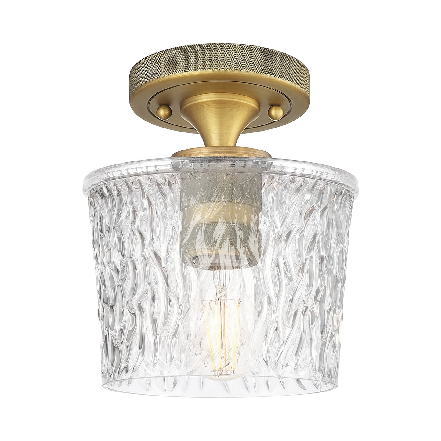 Innovations Niagara 6.5in 1-Light Flush Mount | Industrial Brushed Brass and Clear Glass | Hallway & Bathroom | Model 434-1F-BB-G402