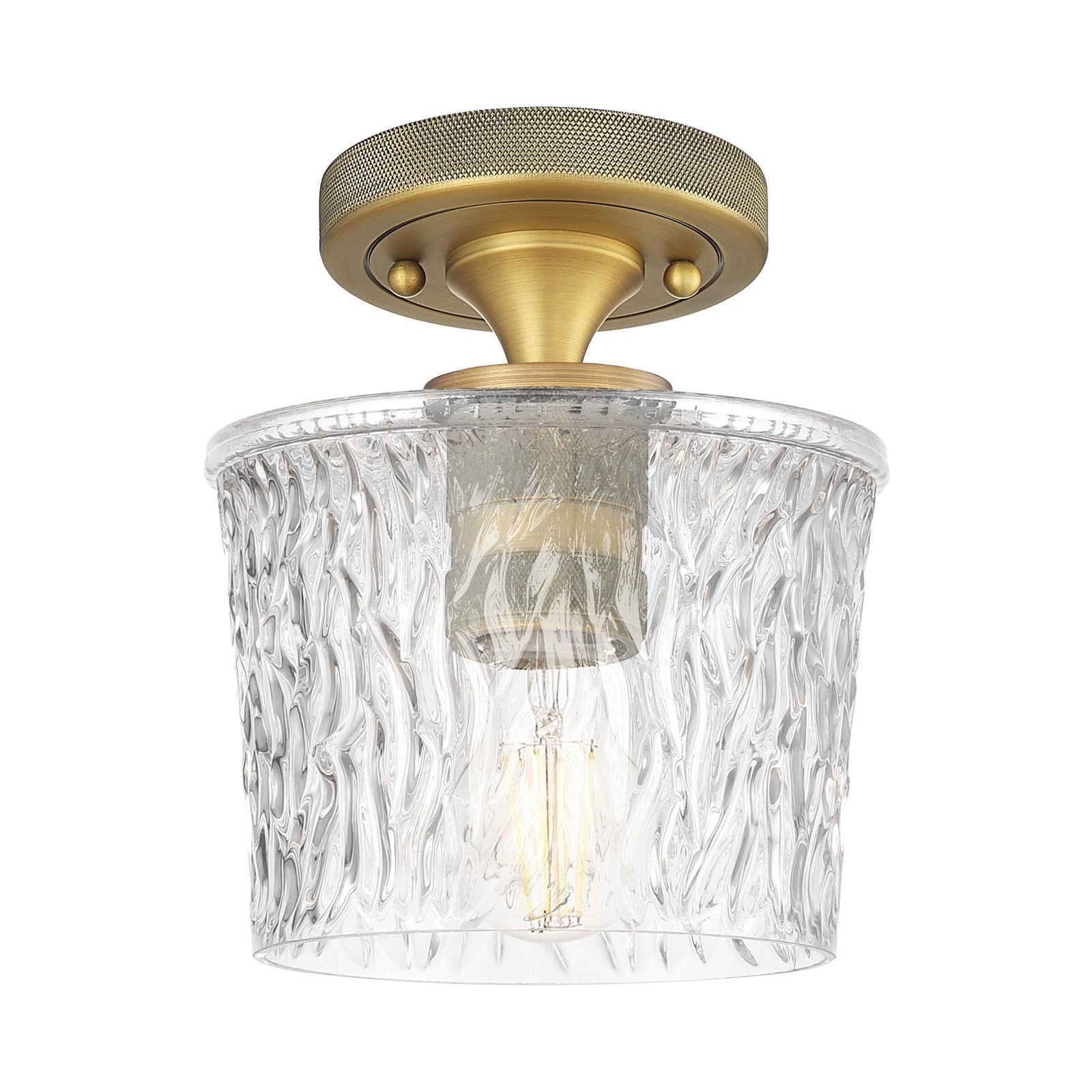 Innovations Niagara 6.5in 1-Light Flush Mount | Industrial Brushed Brass and Clear Glass | Hallway & Bathroom | Model 434-1F-BB-G402