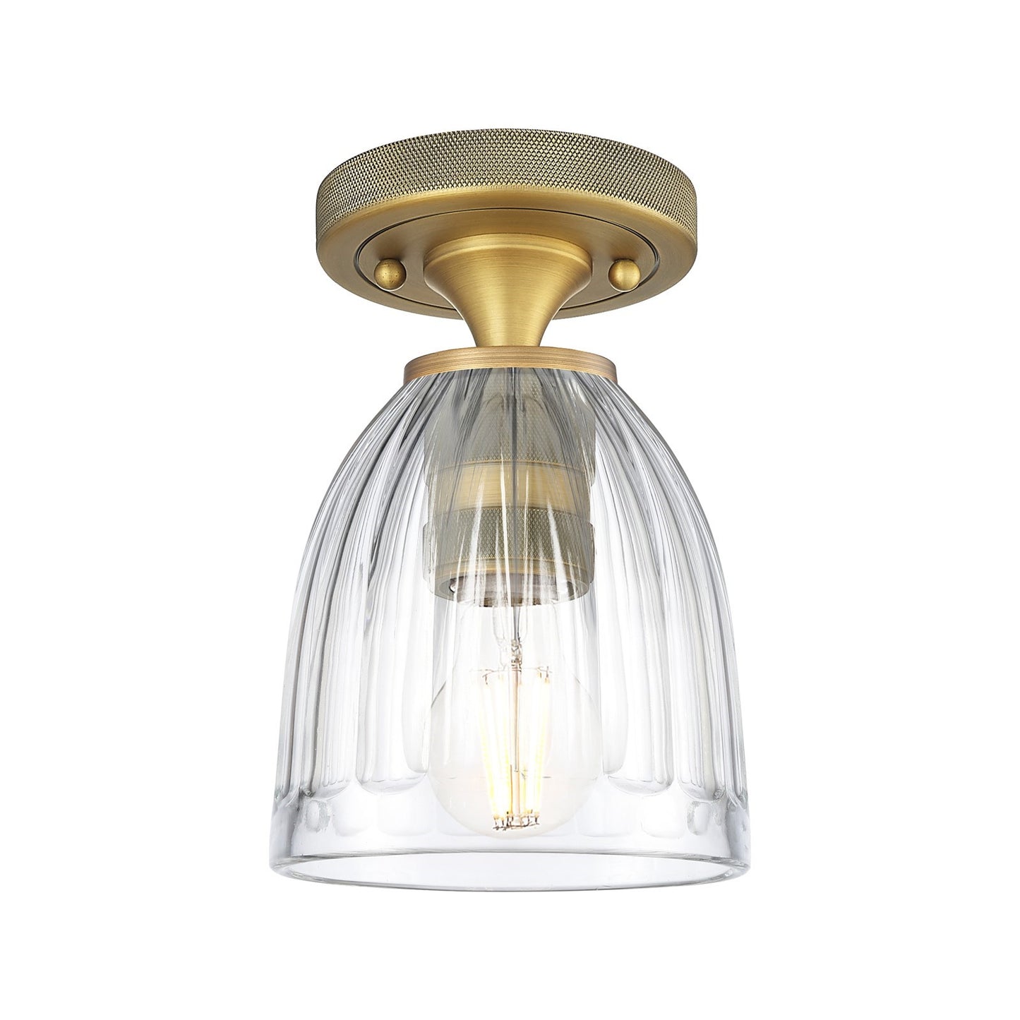 Innovations Brookfield 5.75in 1-Light Flush Mount | Industrial Brushed Brass and Clear Glass | Hallway & Bathroom | Model 434-1F-BB-G442