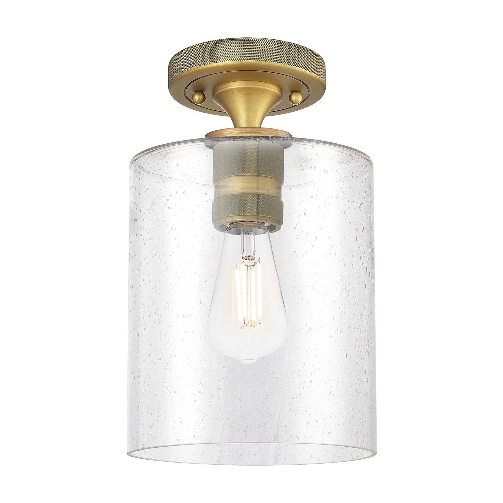 Innovations Paladin 7in 1-Light Flush Mount | Industrial Brushed Brass and Seedy Glass | Hallway & Bedroom | 7.12 x 10.75 in | Model 434-1F-BB-G4424-7